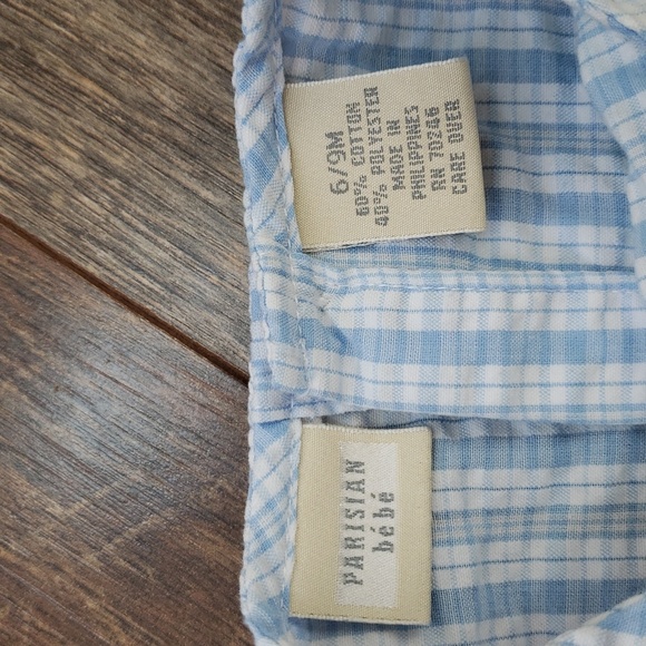 Parisian Bebe Blue and White Plaid Romper with Embroidered Flowers, Size 6-9M - Picture 7 of 7